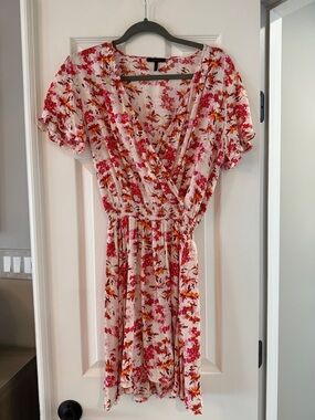 Bobi Black Small Floral Faux Wrap-Front Summer Dress
